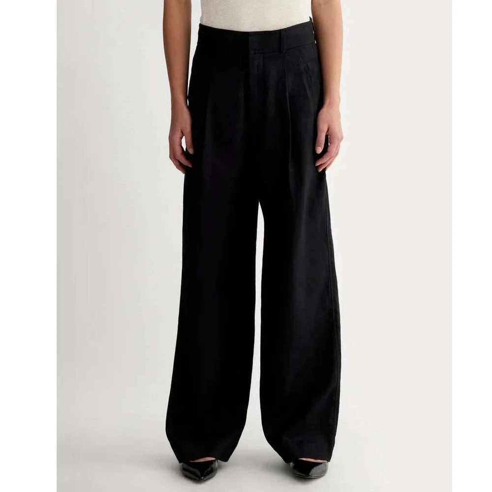Everlane The Linen Way-High Drape Pant Women 16 Black High Rise Wide Leg NEW